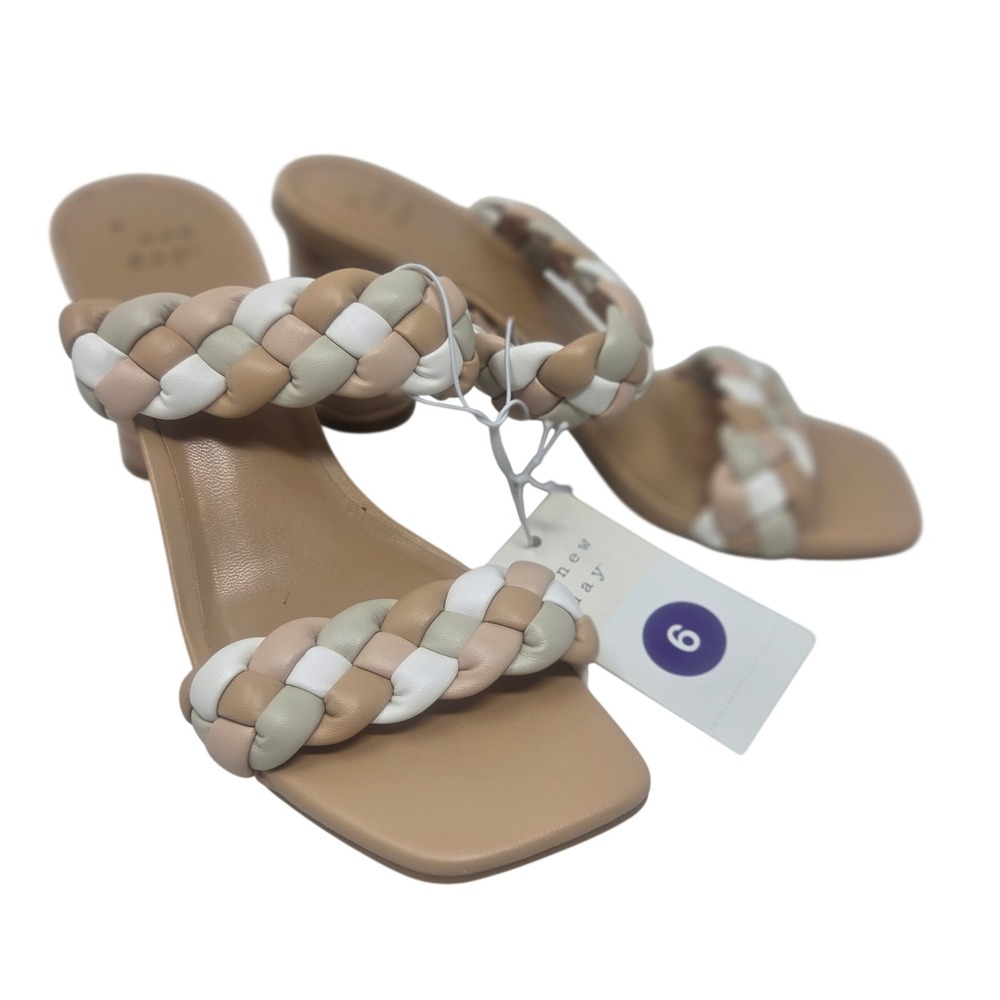 A New Day Braided Slide Sandals Women 6 Multicolor Block Heel Square Toe 096 NWT
